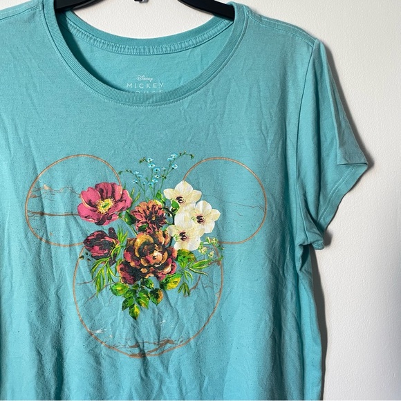 Mickey Mouse Teal Boho Floral Graphic Shirt Women's Large GUC - Picture 3 of 4